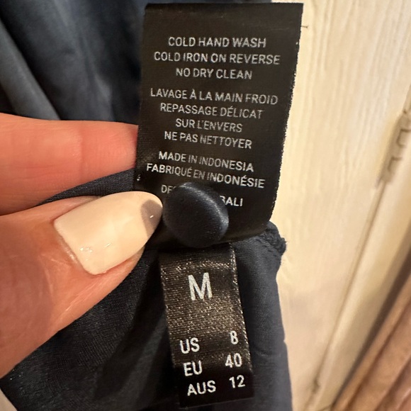 NWT MAGALI PASCAL Navy Baron long dress Puff-Sleeved Midi Dress silk Size M - Picture 11 of 11